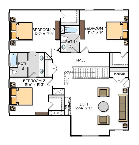 2D floor plan layout for the Berkeley by Greybrook Homes in Harbor Watch, Statesville, NC (Image 6).