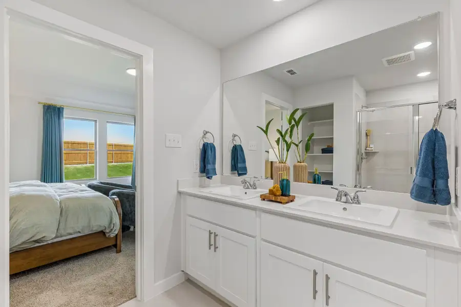 Primary Bathroom in a Terra Vella Hayden Model Home in Fort Worth TX by Trophy Signature Homes