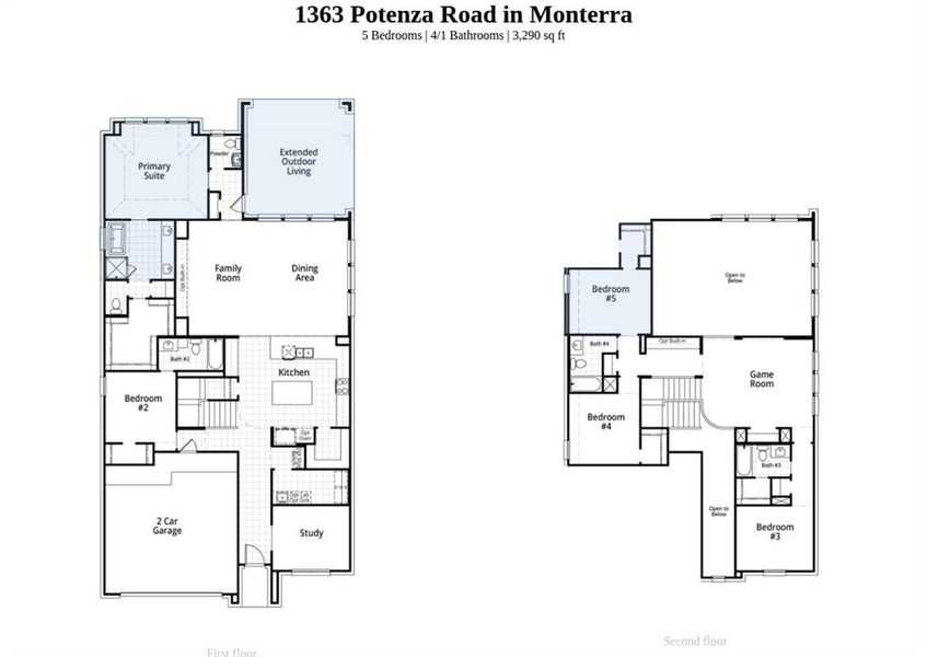 2D floor plan layout of this home in Monterra, Rockwall, TX (Image 4).