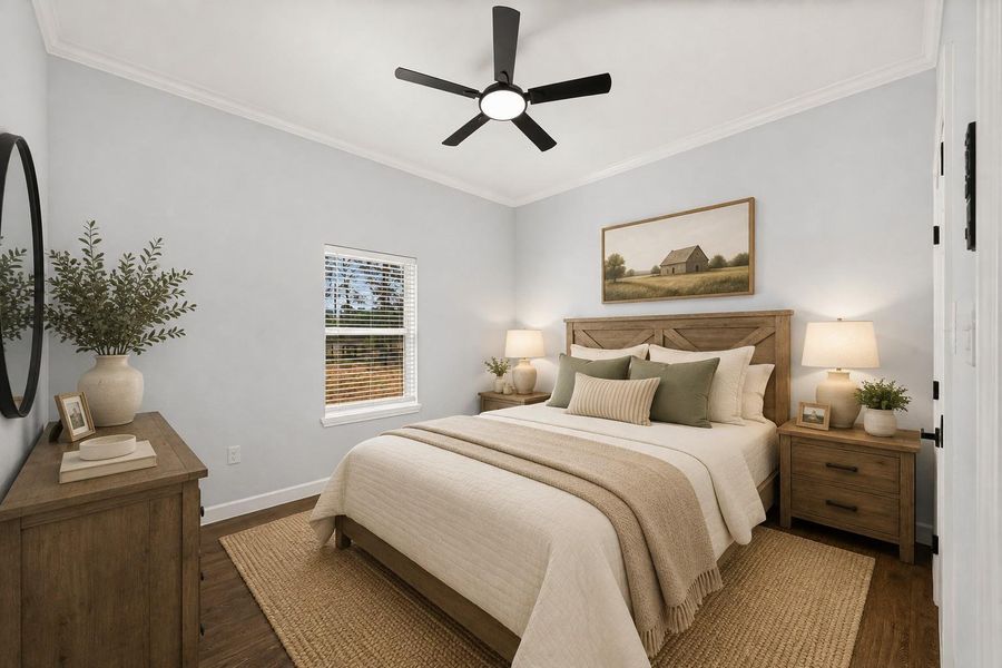 Spacious third bedroom with natural light and no carpet. Virtually staged.