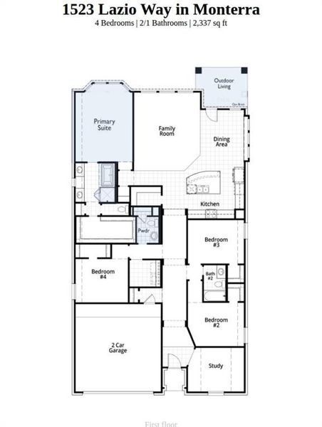 2D floor plan layout of this home in Monterra, Fate, TX (Image 3).