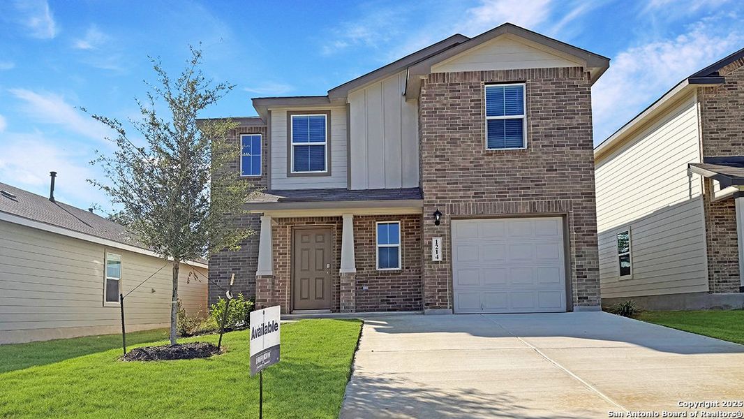 Front exterior of a new home in Redbird Ranch, San Antonio, TX, highlighting curb appeal (Image 19). Front exterior of a new home in Redbird Ranch, San Antonio, TX, highlighting curb appeal (Image 19).