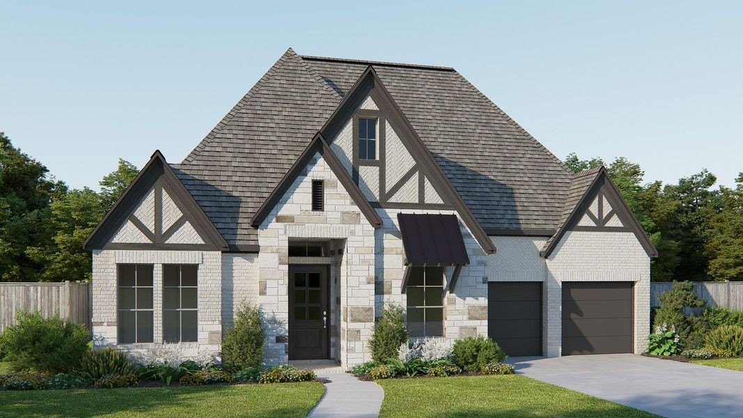 Front exterior of a new home in Everly, Hockley, TX, highlighting curb appeal (Image 1). Front exterior of a new home in Everly, Hockley, TX, highlighting curb appeal (Image 1).