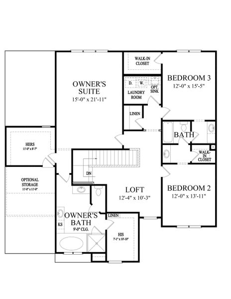 2D floor plan layout for the Harvard II by Peachtree Residential in Hillshire, Cumming, GA (Image 4).