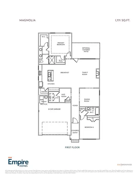 2D floor plan layout for the Magnolia by Empire Homes in Wildflower, Chattanooga, TN (Image 1).