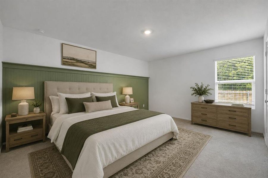 Spacious room featuring board and batten accent wall, recessed lighting, and a single window with horizontal blinds