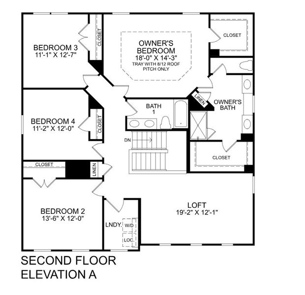 2D floor plan layout for the Lehigh by Ryan Homes in Linden Park, Duncan, SC (Image 3).