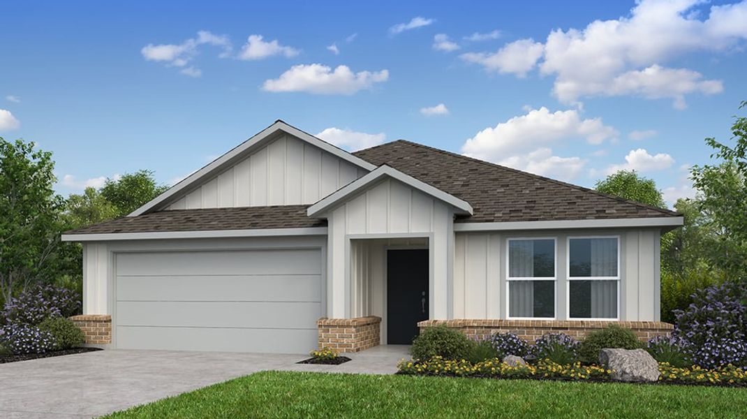 Front exterior of a new home in River Ridge, Crandall, TX, highlighting curb appeal (Image 1). Front exterior of a new home in River Ridge, Crandall, TX, highlighting curb appeal (Image 1).