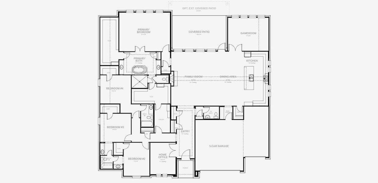 2D floor plan layout for the 3478W by Perry Homes in Jubilee 80', Hockley, TX (Image 4). 2D floor plan layout for the 3478W by Perry Homes in Jubilee 80', Hockley, TX (Image 4).