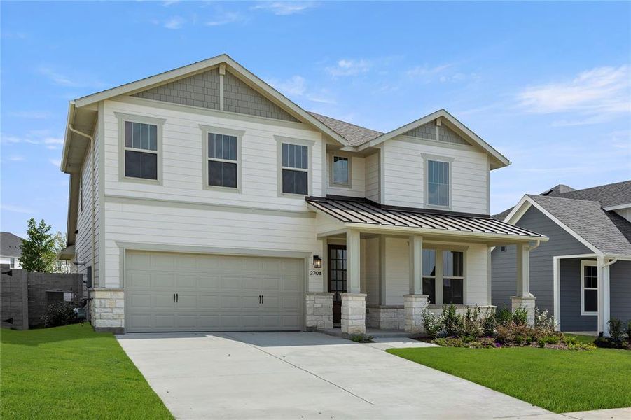 Front exterior of a new home in Discovery Collection at Painted Tree Village, McKinney, TX, highlighting curb appeal (Image 16). Front exterior of a new home in Discovery Collection at Painted Tree Village, McKinney, TX, highlighting curb appeal (Image 16).