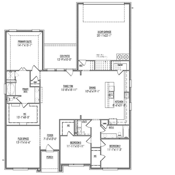 2D floor plan layout for the The Ashford - Rear Entry by Lillian Custom Homes in Dominion Park, Waxahachie, TX (Image 3).