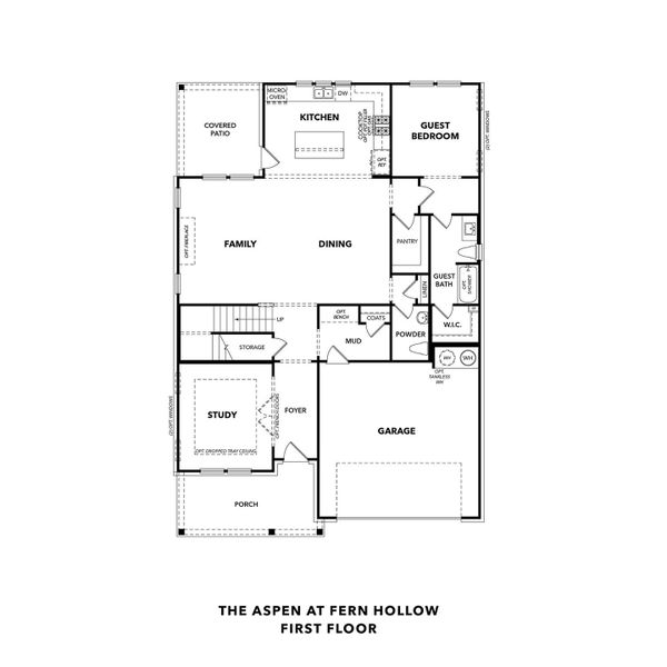 2D floor plan layout for the The Aspen A by Davidson Homes LLC in Fern Hollow, Buford, GA (Image 2). 2D floor plan layout for the The Aspen A by Davidson Homes LLC in Fern Hollow, Buford, GA (Image 2).