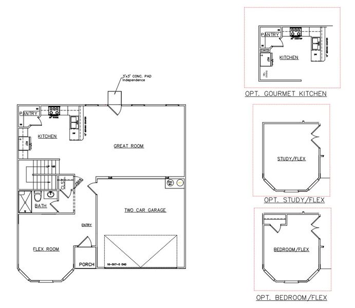 2D floor plan layout for the Jodeco 2SB - Single Family Homes by Dream Finders Homes in Gleneddie Acres, Anderson, SC (Image 3).
