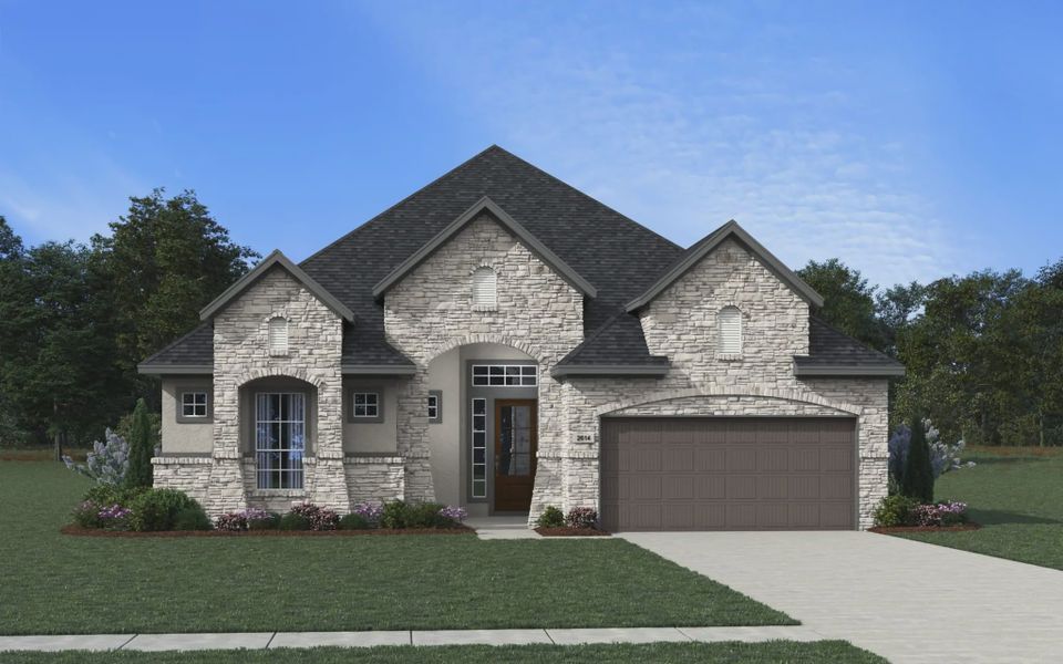 Representative exterior photo of a completed home built from the Marbella by Chesmar Homes in Prominence 60's, San Antonio, TX (Image 3).