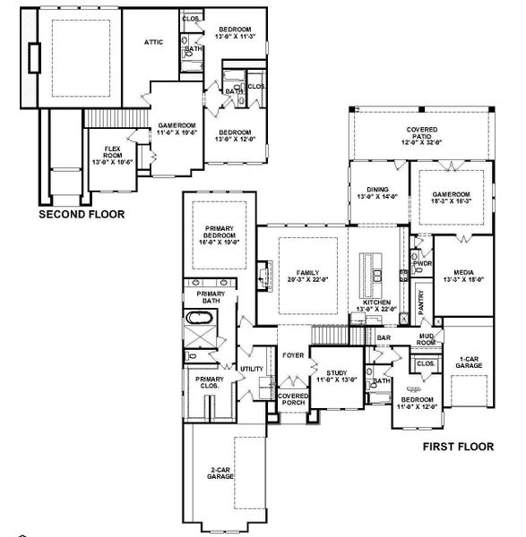2D floor plan layout of this home in Two Step Farm, Montgomery, TX (Image 6).