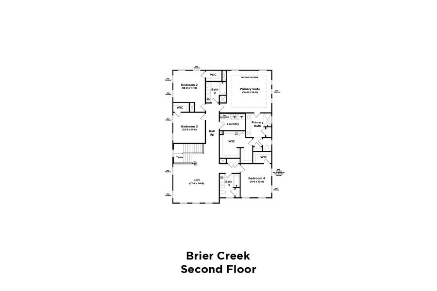 2D floor plan layout for the Brier Creek by DRB Homes in Weavers Pointe, Zebulon, NC (Image 37).