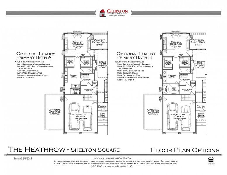 2D floor plan layout for the Heathrow by Celebration Homes in Oak Meadows, Smyrna, TN (Image 4).