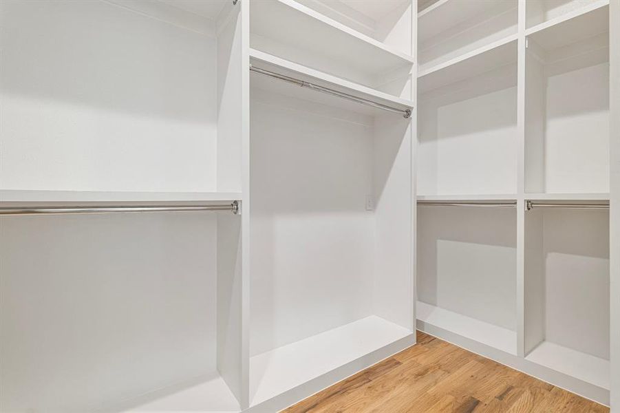 Spacious closet featuring light hardwood / wood-style flooring