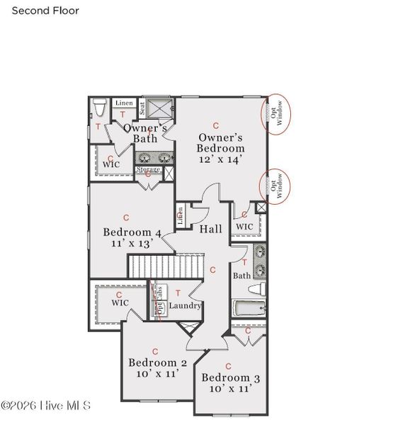 2D floor plan layout of this home in Coastal Haven, Leland, NC (Image 5).