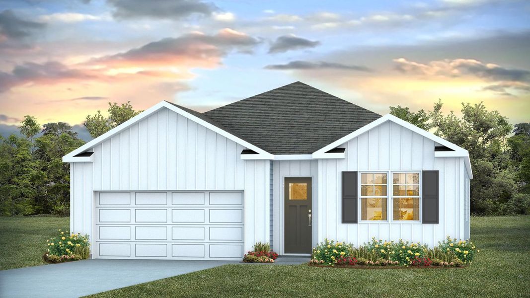 Representative exterior photo of a completed home built from the CALI by D.R. Horton in Saltgrass Landing, Winnabow, NC (Image 2).