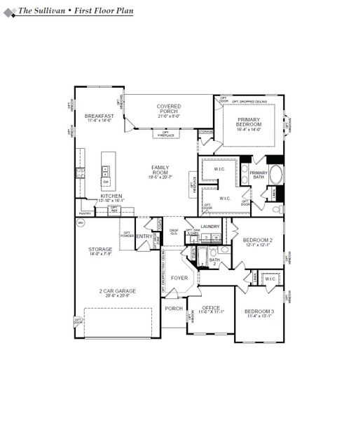 2D floor plan layout for the Sullivan by Eastwood Homes in The Enclave at French Quarter Creek, Huger, SC (Image 3).