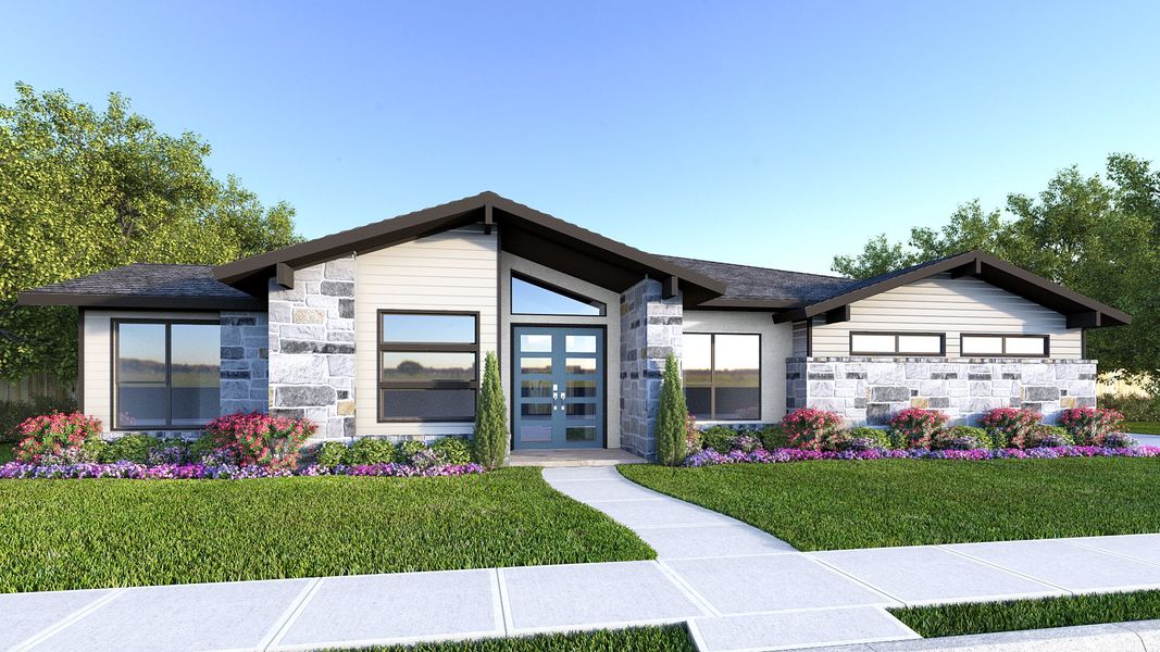 Representative exterior photo of a completed home built from the 3365A by Perry Homes in Thornebrook 1 Acre, Bulverde, TX (Image 2). Representative exterior photo of a completed home built from the 3365A by Perry Homes in Thornebrook 1 Acre, Bulverde, TX (Image 2).