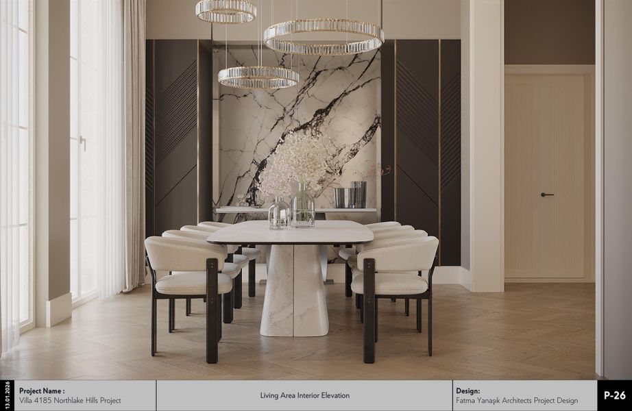 Dining space featuring parquet floors