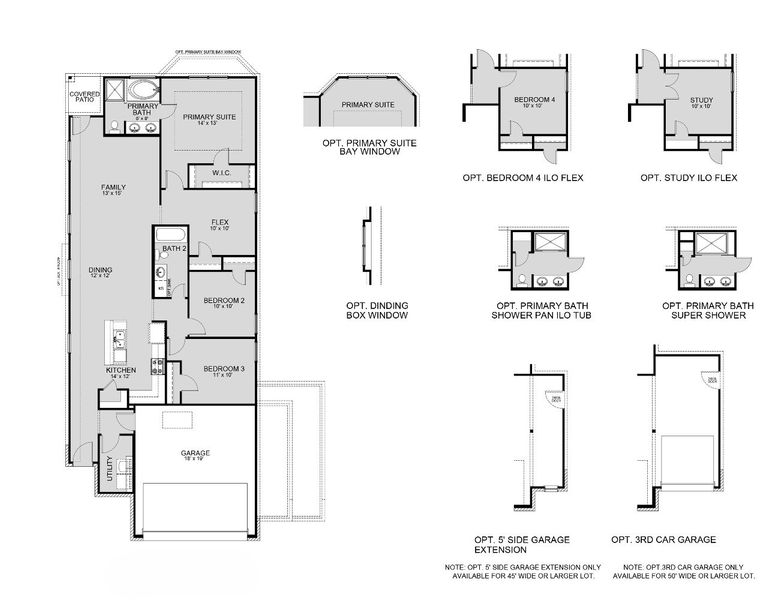 2D floor plan layout for the The Wildflower by Legend Homes in Granger Pines, Conroe, TX (Image 3).