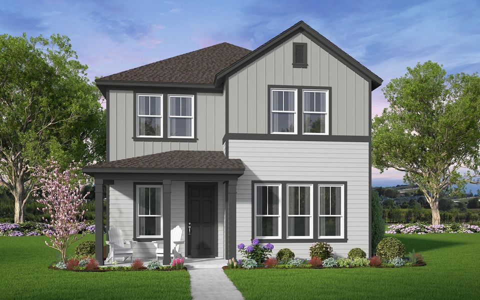 Front exterior of a new home in 40' Alley Load Homes at Elyson, Katy, TX, highlighting curb appeal (Image 1). Front exterior of a new home in 40' Alley Load Homes at Elyson, Katy, TX, highlighting curb appeal (Image 1).