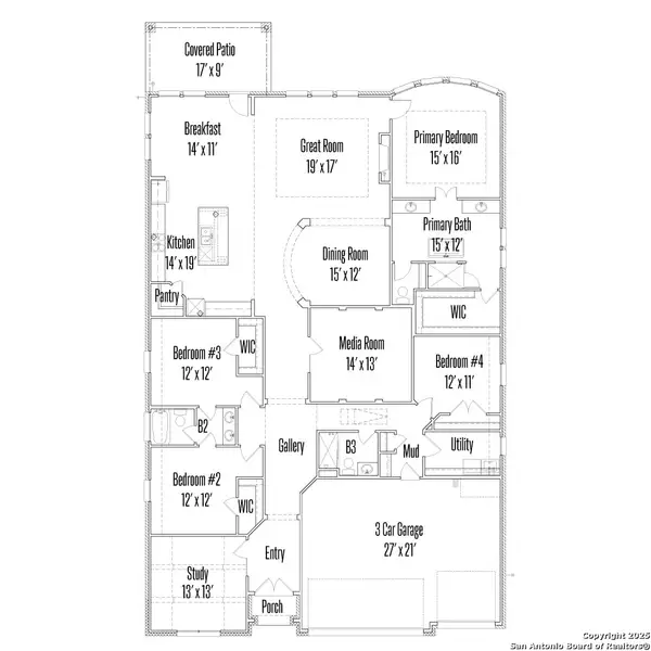 2D floor plan layout of this home in Kinder Ranch 70's, San Antonio, TX (Image 4).