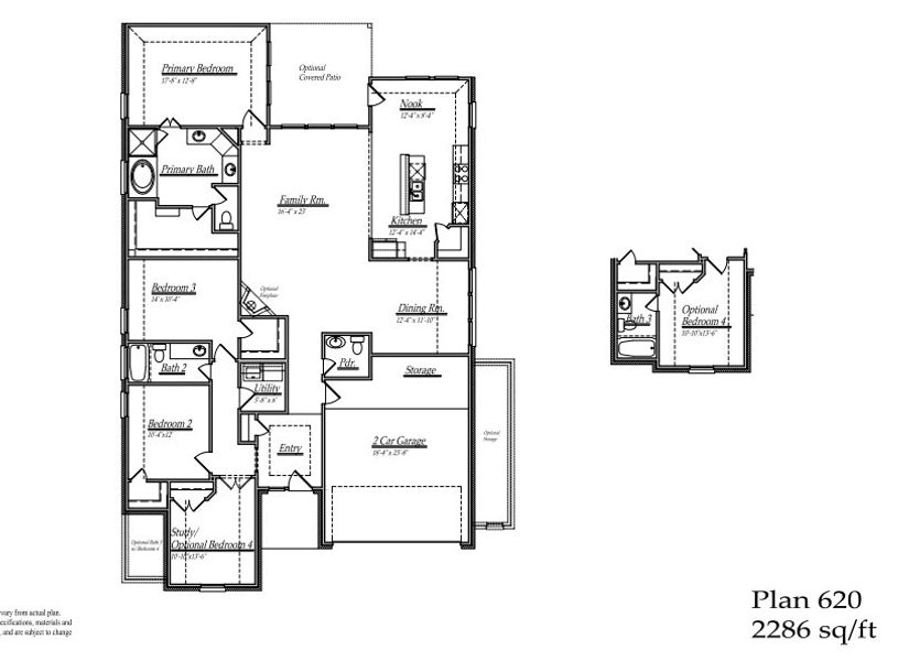 2D floor plan layout for the 620 by Long Lake Ltd. in Sunterra Lakes, Brookshire, TX (Image 3).