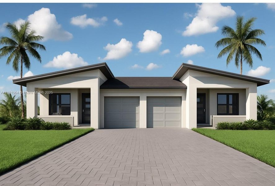 Front exterior of a new home in , Lehigh Acres, FL, highlighting curb appeal (Image 1).