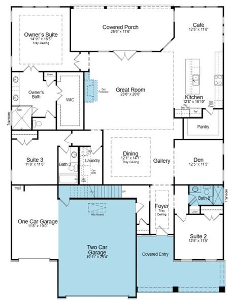 2D floor plan layout of this home in Cresswind Georgia at Twin Lakes, Hoschton, GA (Image 4).