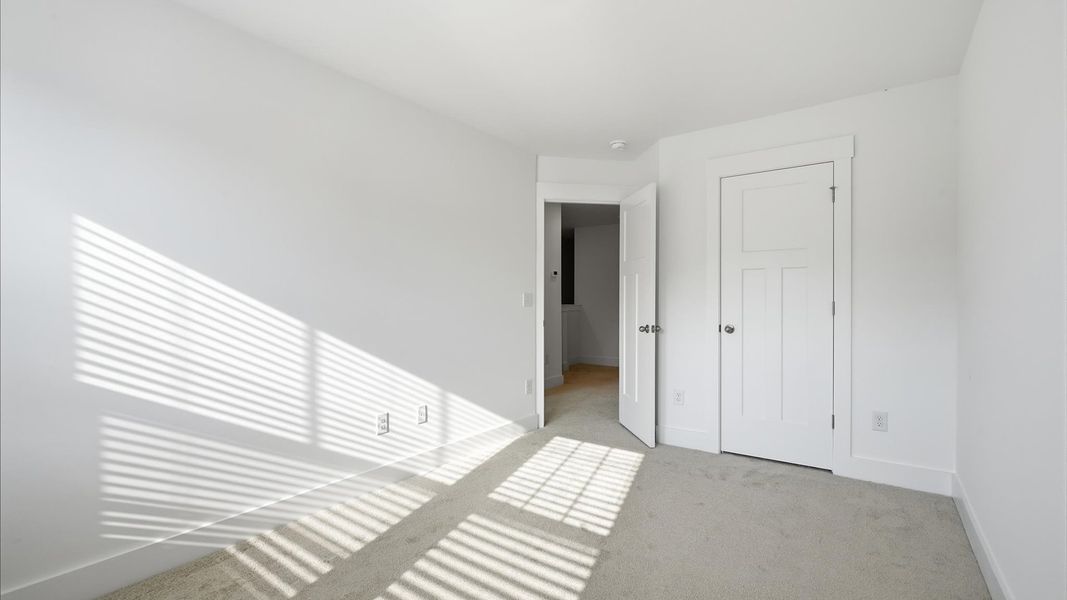 Elegant, carpeted bedroom with walk-in closet and wall-to-wall windows offering natural brightness