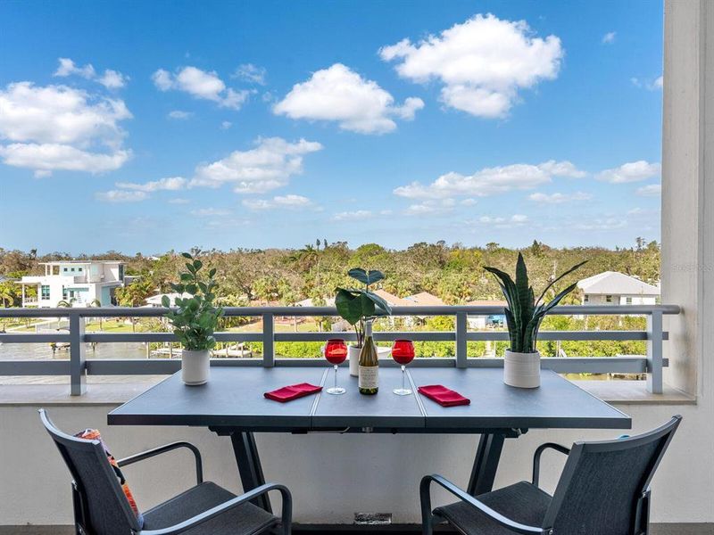 Your private terrace overlooks the marina and docks, this view facing north