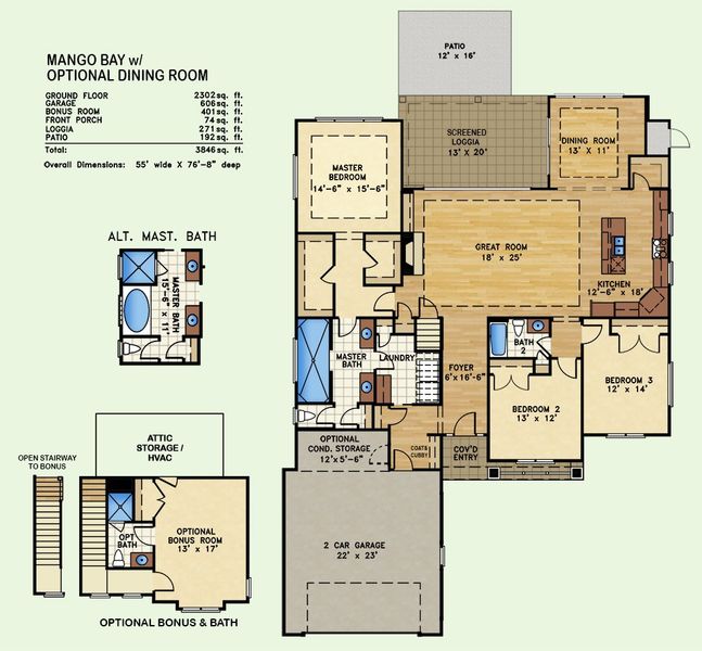 Mango Bay, Floor Plan w/ Optional Dining Room
