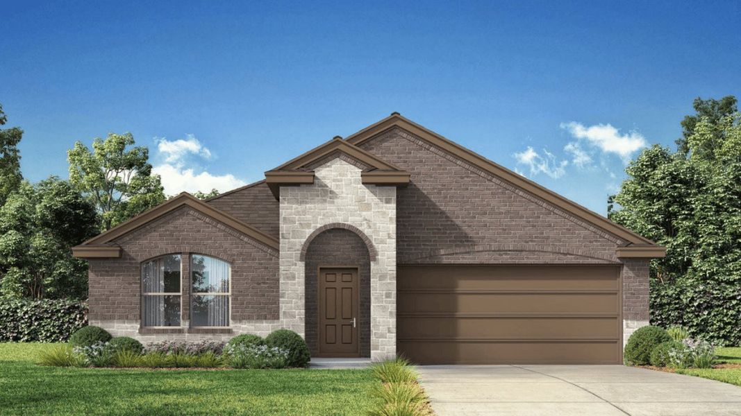 Front exterior of a new home in Viridian, Lubbock, TX, highlighting curb appeal (Image 15).