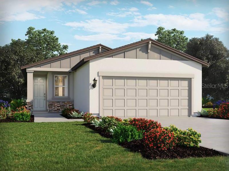 Front exterior of a new home in Salt Meadows - Premier Series, Parrish, FL, highlighting curb appeal (Image 1). Front exterior of a new home in Salt Meadows - Premier Series, Parrish, FL, highlighting curb appeal (Image 1).