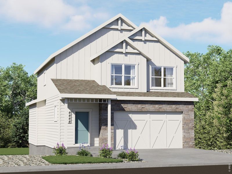 Front exterior of a new home in Wilson Commons, Loveland, CO, highlighting curb appeal (Image 1). Front exterior of a new home in Wilson Commons, Loveland, CO, highlighting curb appeal (Image 1).