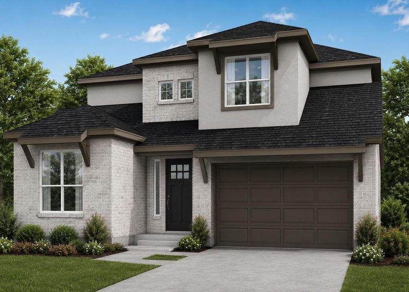 Front exterior of a new home in Anthem 50', Kyle, TX, highlighting curb appeal (Image 1). Front exterior of a new home in Anthem 50', Kyle, TX, highlighting curb appeal (Image 1).