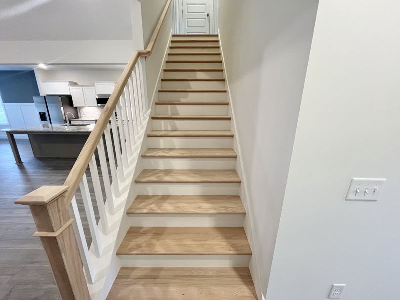 Wooden stairs carry you up to the the bonus/bath
