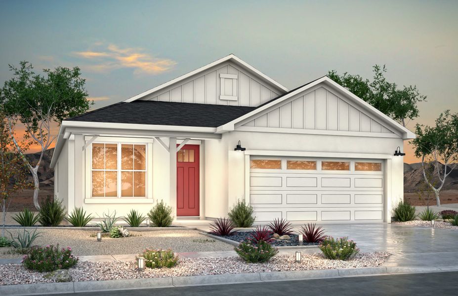 Front exterior of a new home in Desert Breeze, Horizon City, TX, highlighting curb appeal (Image 1). Front exterior of a new home in Desert Breeze, Horizon City, TX, highlighting curb appeal (Image 1).
