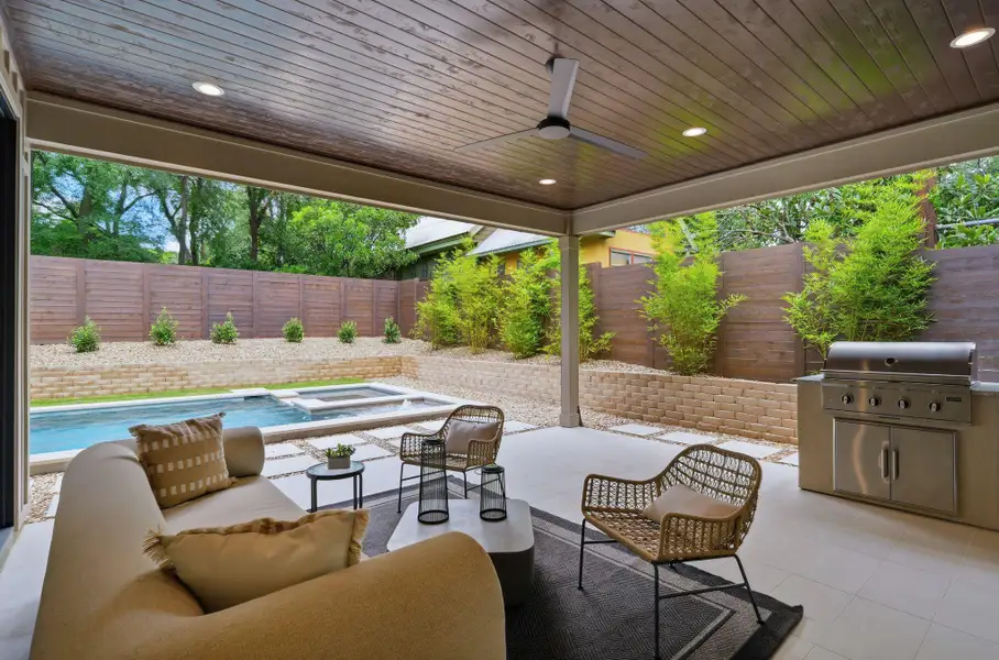 Exterior details and patio area of a home in , Austin (Image 4). Exterior details and patio area of a home in , Austin (Image 4).
