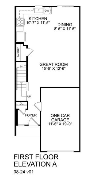 2D floor plan layout for the Home of the Month Special by Ryan Homes in Canterbrook Farms Townhomes, Fountain Inn, SC (Image 2).