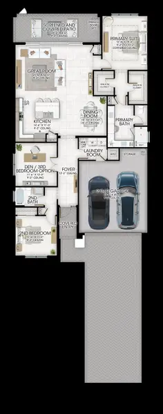 2D floor plan layout for the Sandpiper II by GL Homes in Valencia Vista at Riverland, Port St. Lucie, FL (Image 4).