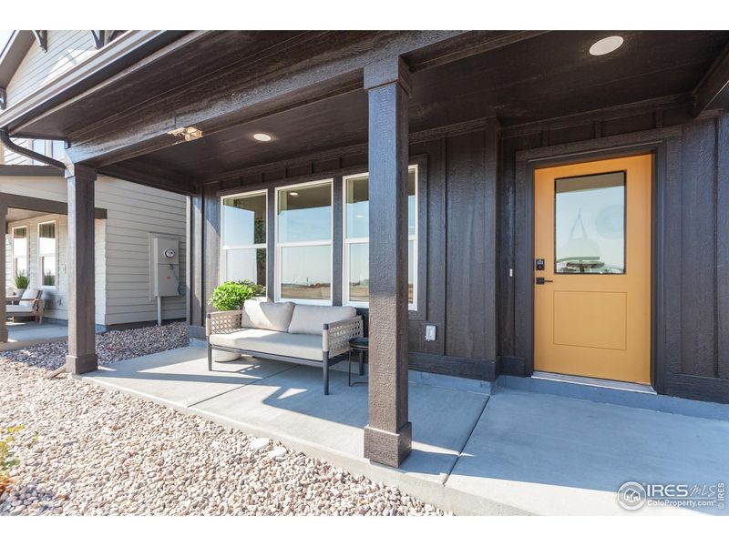 Exterior details and patio area of a home in Prairie Song Story Collection - Single Family Homes, Windsor (Image 22).