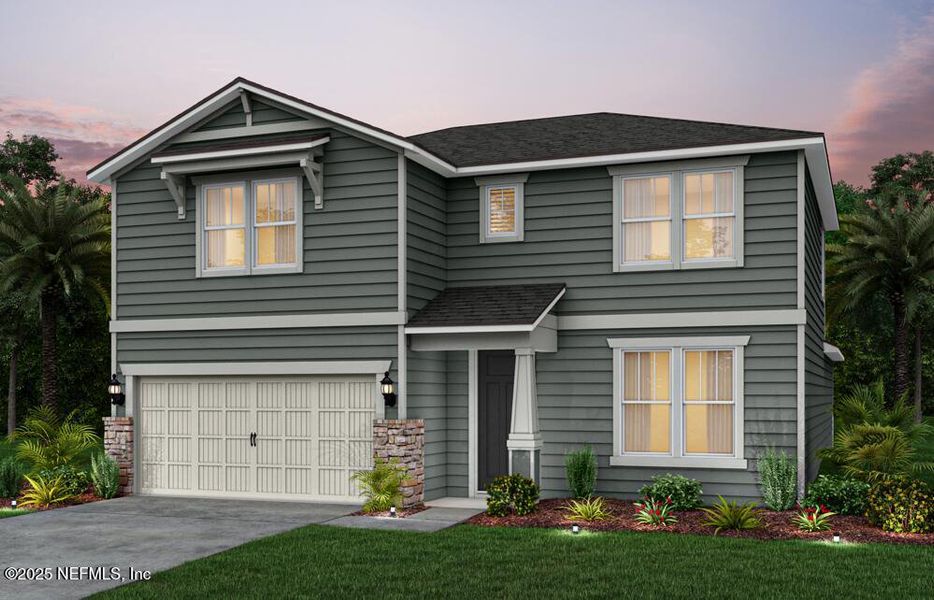 Front exterior of a new home in Double Branch, Middleburg, FL, highlighting curb appeal (Image 1).