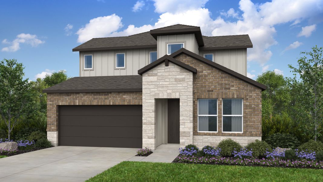 Representative exterior photo of a completed home built from the Jollyville by Taylor Morrison in Turners Crossing, Austin, TX (Image 2). Representative exterior photo of a completed home built from the Jollyville by Taylor Morrison in Turners Crossing, Austin, TX (Image 2).