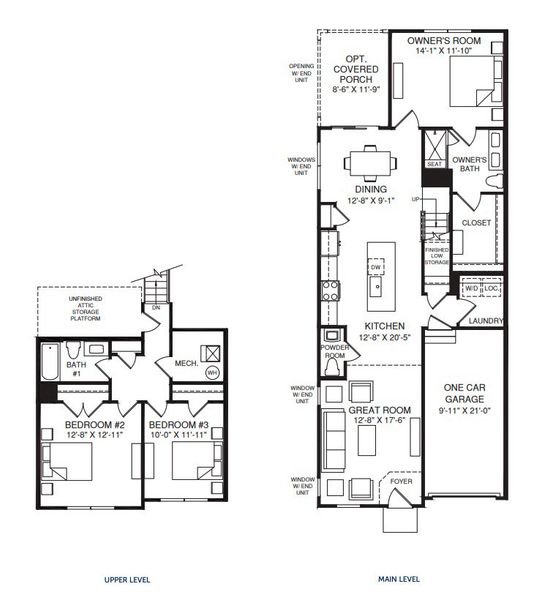 2D floor plan layout for the Nassau Cove by Ryan Homes in Lakes at Riverbend Townhomes, Navassa, NC (Image 2).