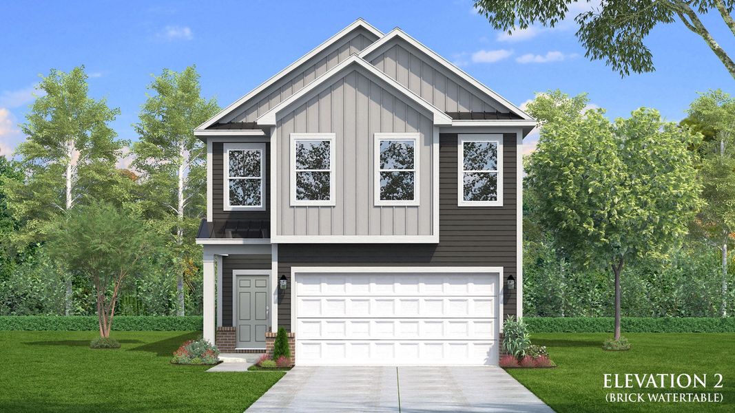 Representative exterior photo of a completed home built from the Juniper by DRB Homes in Sidney Creek Single Family, Zebulon, NC (Image 3). Representative exterior photo of a completed home built from the Juniper by DRB Homes in Sidney Creek Single Family, Zebulon, NC (Image 3).